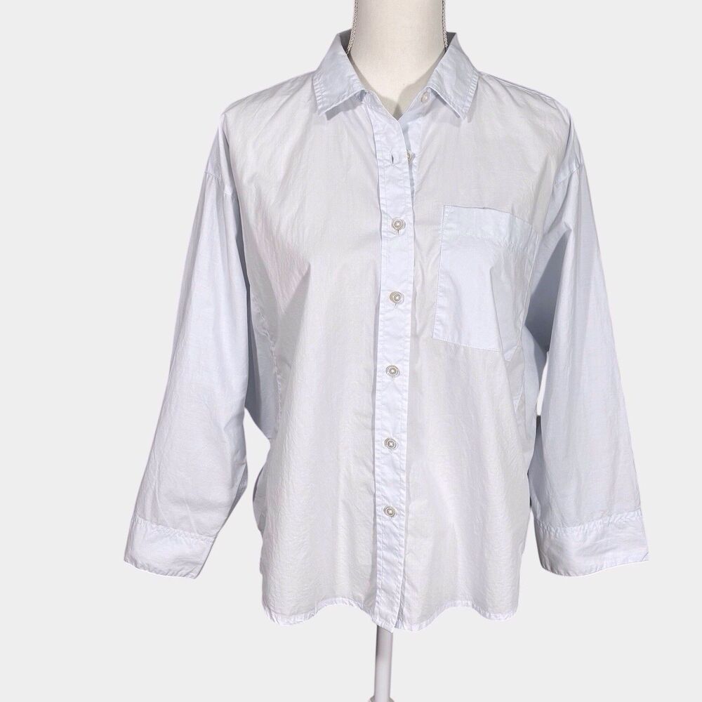 J. Jill Button Shirt Small Oversized Faint Blue Cotton Drop Shoulder Coastal NWT